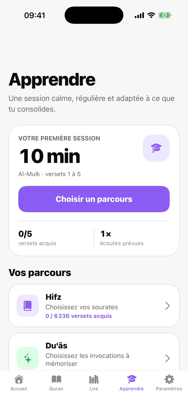 Écran d’apprentissage personnalisé dans Muslimin